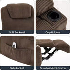Acekool Fauteuil inclinable releveur en velours côtelé, Fauteuil chauffant massant avec double porte-gobelets et appui-tête en U pour salon