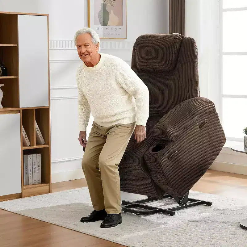 Acekool Fauteuil inclinable releveur en velours côtelé, Fauteuil chauffant massant avec double porte-gobelets et appui-tête en U pour salon