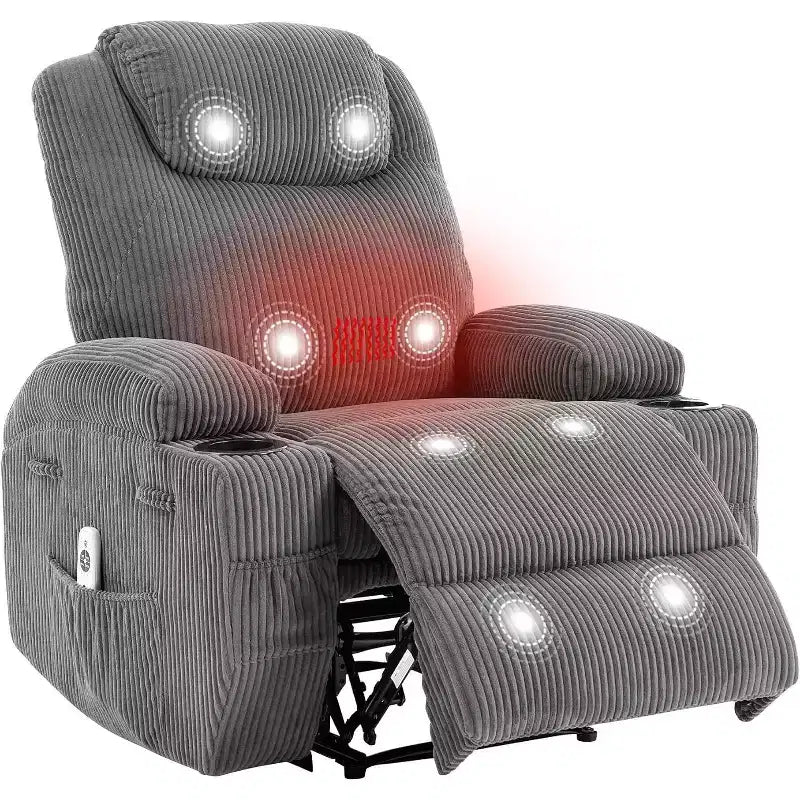 Acekool Fauteuil inclinable releveur en velours côtelé, Fauteuil chauffant massant avec double porte-gobelets et appui-tête en U pour salon