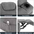 Acekool Fauteuil inclinable releveur en velours côtelé, Fauteuil chauffant massant avec double porte-gobelets et appui-tête en U pour salon