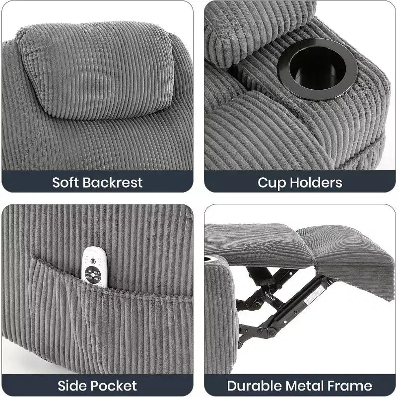Acekool Fauteuil inclinable releveur en velours côtelé, Fauteuil chauffant massant avec double porte-gobelets et appui-tête en U pour salon
