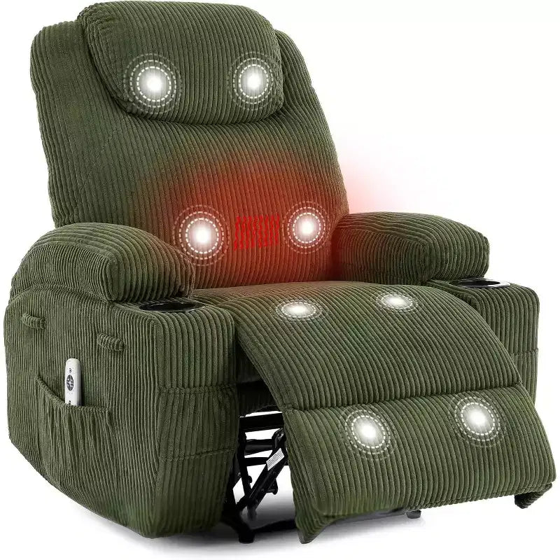 Acekool Fauteuil inclinable releveur en velours côtelé, Fauteuil chauffant massant avec double porte-gobelets et appui-tête en U pour salon