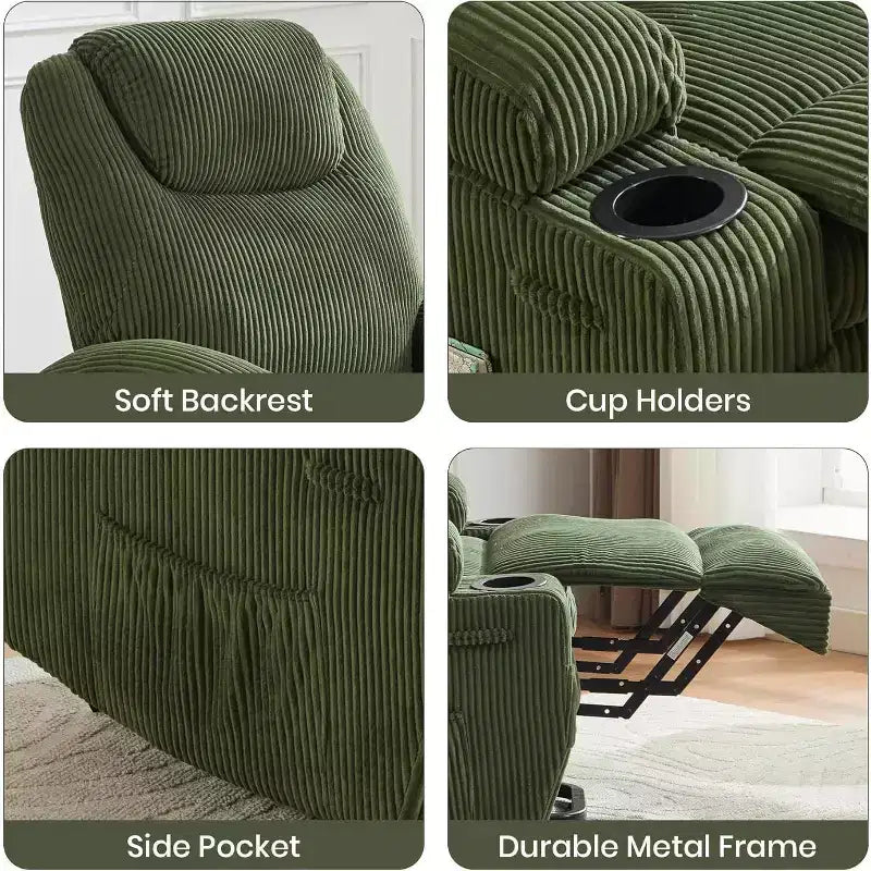 Acekool Fauteuil inclinable releveur en velours côtelé, Fauteuil chauffant massant avec double porte-gobelets et appui-tête en U pour salon