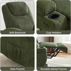 Acekool Fauteuil inclinable releveur en velours côtelé, Fauteuil chauffant massant avec double porte-gobelets et appui-tête en U pour salon