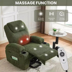 Acekool Fauteuil inclinable releveur en velours côtelé, Fauteuil chauffant massant avec double porte-gobelets et appui-tête en U pour salon