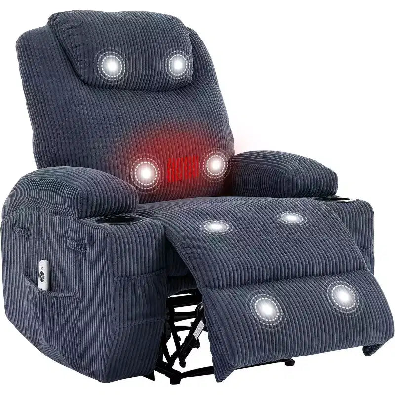 Acekool Fauteuil inclinable releveur en velours côtelé, Fauteuil chauffant massant avec double porte-gobelets et appui-tête en U pour salon