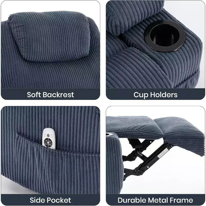 Acekool Fauteuil inclinable releveur en velours côtelé, Fauteuil chauffant massant avec double porte-gobelets et appui-tête en U pour salon