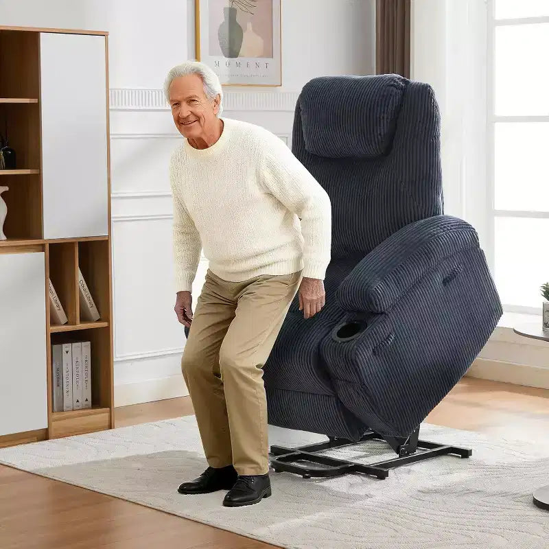 Acekool Fauteuil inclinable releveur en velours côtelé, Fauteuil chauffant massant avec double porte-gobelets et appui-tête en U pour salon
