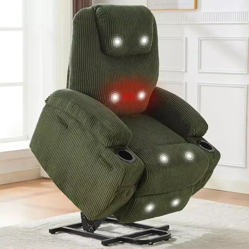 Acekool Fauteuil inclinable releveur en velours côtelé, Fauteuil chauffant massant avec double porte-gobelets et appui-tête en U pour salon