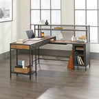 GDFStudio Mercer Industrial L-Shaped Desk with 2 Drawers and Shelves