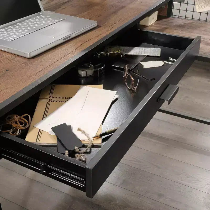 Bureau d'angle industriel GDFStudio Mercer avec 2 tiroirs et étagères