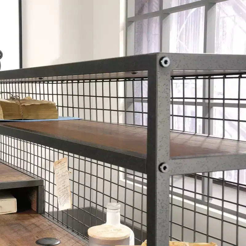 Bureau d'angle industriel GDFStudio Mercer avec 2 tiroirs et étagères