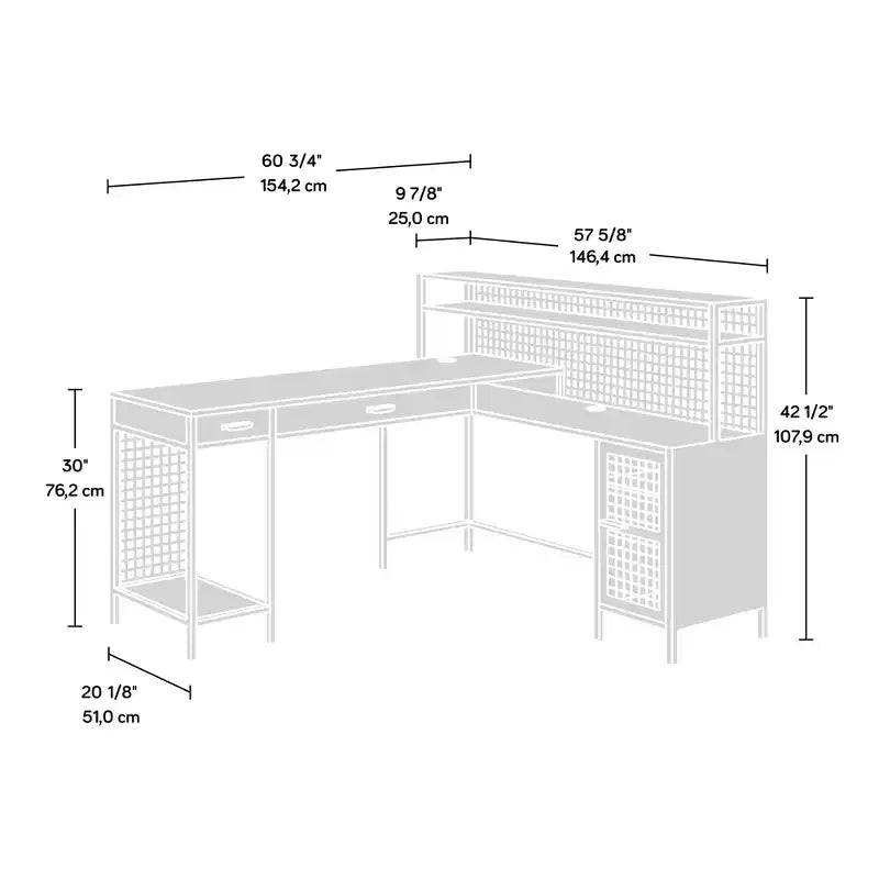 Bureau d'angle industriel GDFStudio Mercer avec 2 tiroirs et étagères