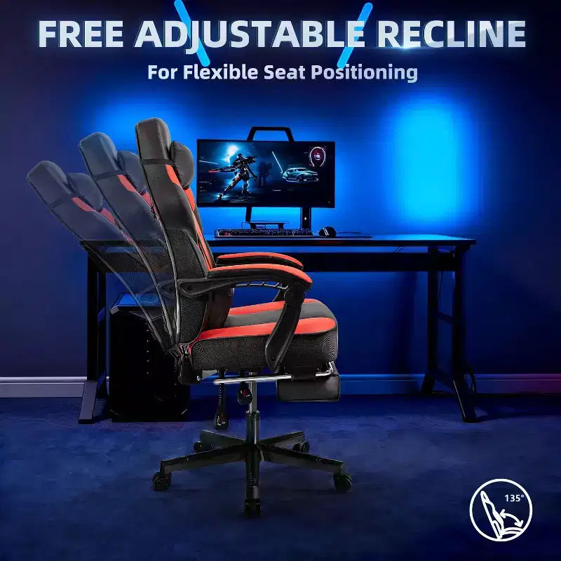 Chaises de Jeu Celebalcony pour Adultes avec Repose-Pieds, Dossier Haut, Support Lombaire Massant, Chaises d'Ordinateur Pivotantes à 360° et Réglables en Hauteur