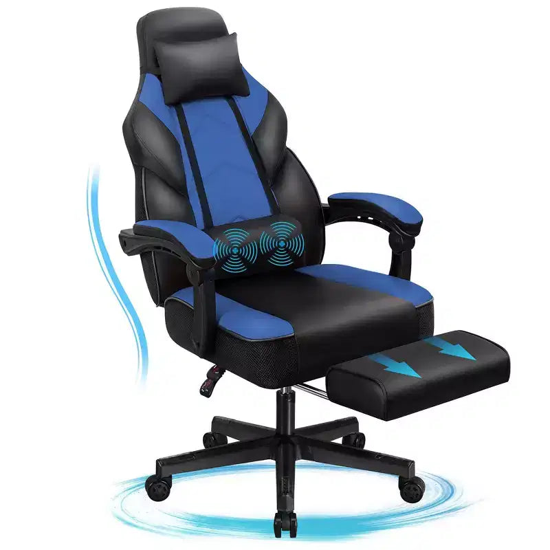Chaises de Jeu Celebalcony pour Adultes avec Repose-Pieds, Dossier Haut, Support Lombaire Massant, Chaises d'Ordinateur Pivotantes à 360° et Réglables en Hauteur