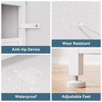 Commode Blanche à 12 Tiroirs pour Chambre avec Lumières LED et Prises de Courant Commode de Rangement en Tissu Large de 140 cm avec 2 Étagères Dessus en Bois Grand Meuble Multimédia