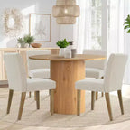 5-Piece Round Dining Table Set & 4 Upholstered Chairs, Modern Wood Pedestal Table Set for Kitchen, Breakfast Nook or Dining Room-Panipeachy
