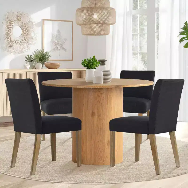 Ensemble table à manger ronde 5 pièces et 4 chaises rembourrées, ensemble de table à piédestal en bois moderne pour cuisine, coin petit-déjeuner ou salle à manger-Panipeachy