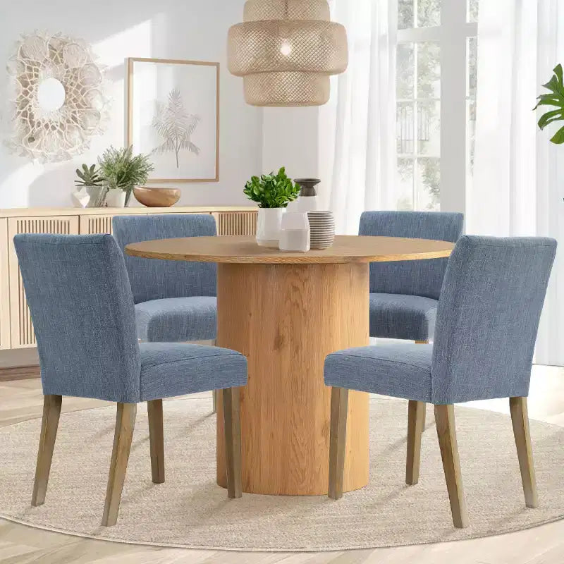 Ensemble table à manger ronde 5 pièces et 4 chaises rembourrées, ensemble de table à piédestal en bois moderne pour cuisine, coin petit-déjeuner ou salle à manger-Panipeachy