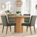Ensemble table à manger ronde 5 pièces et 4 chaises rembourrées, ensemble de table à piédestal en bois moderne pour cuisine, coin petit-déjeuner ou salle à manger-Panipeachy