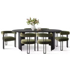 Ensemble de salle à manger 7 pièces avec chaises en velours, table ovale noire moderne et fauteuils rembourrés avec pieds en métal pour salle à manger - Panipeachy