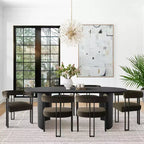 Ensemble de salle à manger 7 pièces avec chaises en velours, table ovale noire moderne et fauteuils rembourrés avec pieds en métal pour salle à manger - Panipeachy