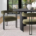 Ensemble de salle à manger 7 pièces avec chaises en velours, table ovale noire moderne et fauteuils rembourrés avec pieds en métal pour salle à manger - Panipeachy