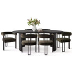 Ensemble de salle à manger 7 pièces avec chaises en velours, table ovale noire moderne et fauteuils rembourrés avec pieds en métal pour salle à manger - Panipeachy
