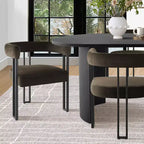 Ensemble de salle à manger 7 pièces avec chaises en velours, table ovale noire moderne et fauteuils rembourrés avec pieds en métal pour salle à manger - Panipeachy