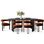 Ensemble de salle à manger 7 pièces avec chaises en velours, table ovale noire moderne et fauteuils rembourrés avec pieds en métal pour salle à manger - Panipeachy