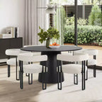 Ensemble de salle à manger rond 7 pièces avec 6 chaises rembourrées en chenille, table moderne sur pied de 52 po avec chaises de salle à manger à pieds en métal pour la cuisine-Panipeachy