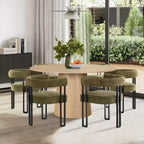 Ensemble de salle à manger rond 7 pièces avec 6 chaises rembourrées en chenille, table moderne sur pied de 52 po avec chaises de salle à manger à pieds en métal pour la cuisine-Panipeachy