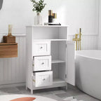 Meuble de salle de bain à porte unique et 3 tiroirs, meuble de rangement multifonctionnel en bois pour salle de bain, cuisine, salon, couloir, appartement, blanc