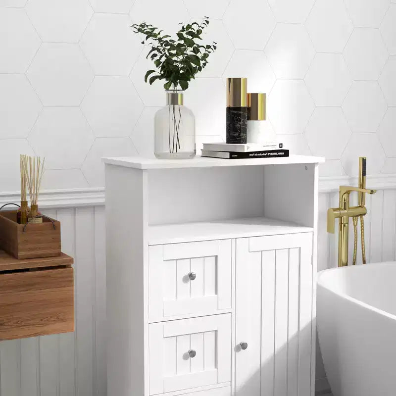 Meuble de salle de bain à porte unique et 3 tiroirs, meuble de rangement multifonctionnel en bois pour salle de bain, cuisine, salon, couloir, appartement, blanc