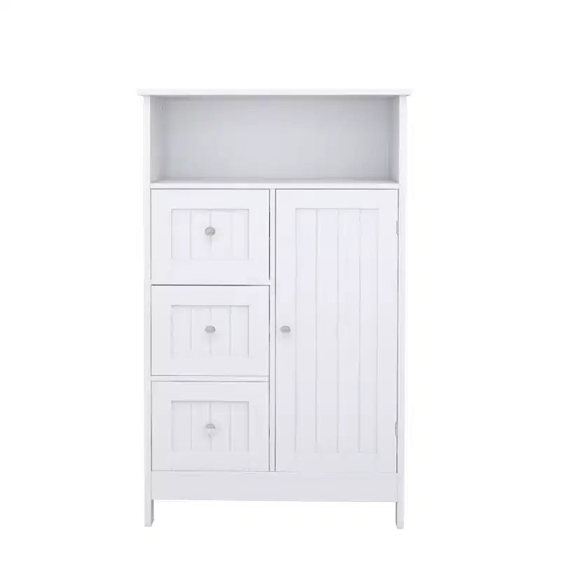 Meuble de salle de bain à porte unique et 3 tiroirs, meuble de rangement multifonctionnel en bois pour salle de bain, cuisine, salon, couloir, appartement, blanc