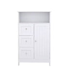Meuble de salle de bain à porte unique et 3 tiroirs, meuble de rangement multifonctionnel en bois pour salle de bain, cuisine, salon, couloir, appartement, blanc
