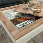 Table basse carrée moderne GDFStudio Fairview avec plateau de jeu et rangement caché