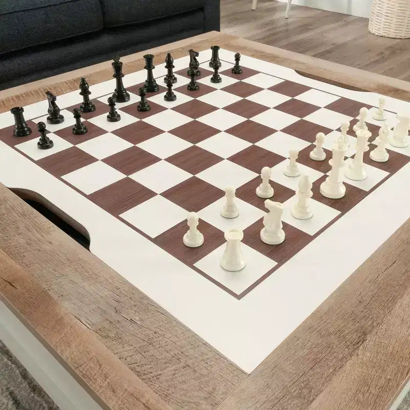 Table basse carrée moderne GDFStudio Fairview avec plateau de jeu et rangement caché