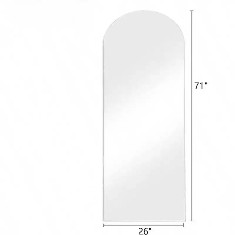 Miroir arqué blanc 71x26 avec support et cadre en aluminium. Design pleine longueur pour chambre ou salon.