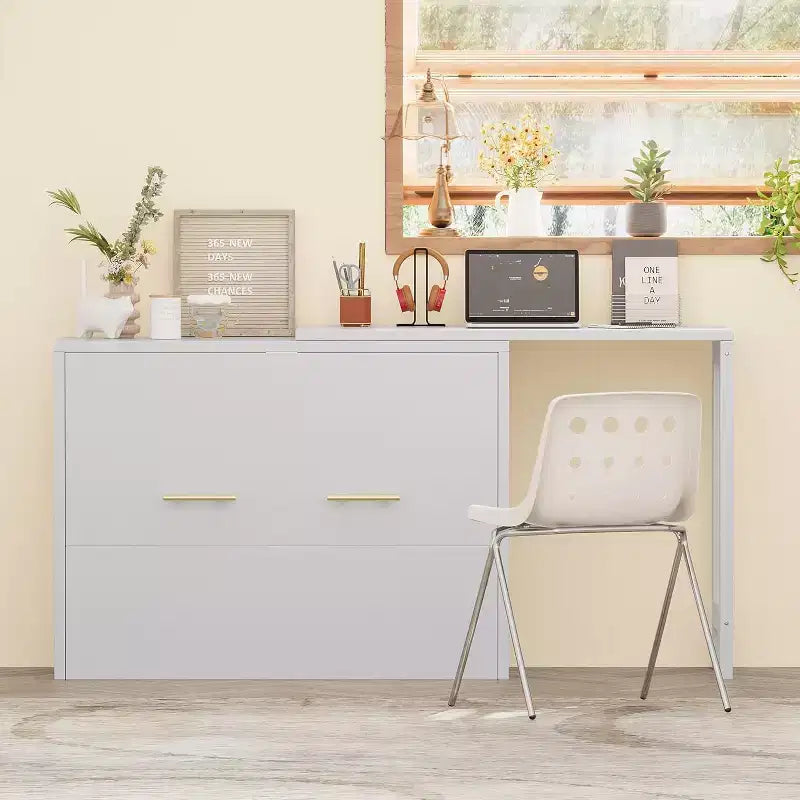 Lit de repos double avec commode et bureau, coussin pliable, bureau réglable, lit escamotable pour chambre d'amis, petit espace, pas de sommier tapissier