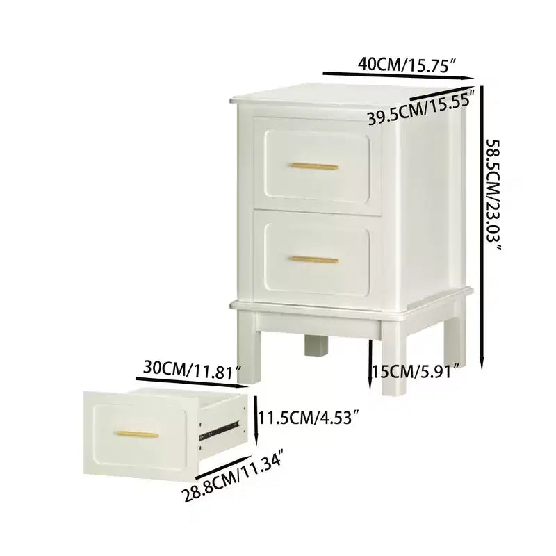 Table de chevet moderne Table d'appoint de chevet Table d'appoint de canapé Table d'appoint avec 2 tiroirs, Blanc crème - ModernLuxe