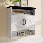 Bathroom Wall Cabinet Over The Toilet Storage with Barn Doors & 2 Drawers, Adjustable Shelves Farmhouse Bathroom Organizer