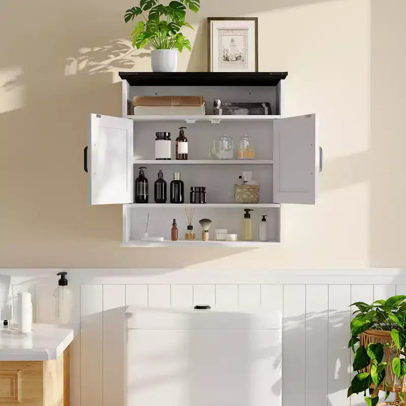 Meuble de Rangement Mural de Salle de Bain Au-Dessus des Toilettes avec Portes Coulissantes et 2 Tiroirs, Étagères Réglables, Organisateur de Salle de Bain Style Ferme