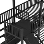 Lit superposé maison en métal double/complet avec escalier de rangement, toboggan et barrières de sécurité, Noir - ModernLuxe