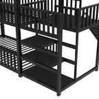 Lit superposé maison en métal double/complet avec escalier de rangement, toboggan et barrières de sécurité, Noir - ModernLuxe