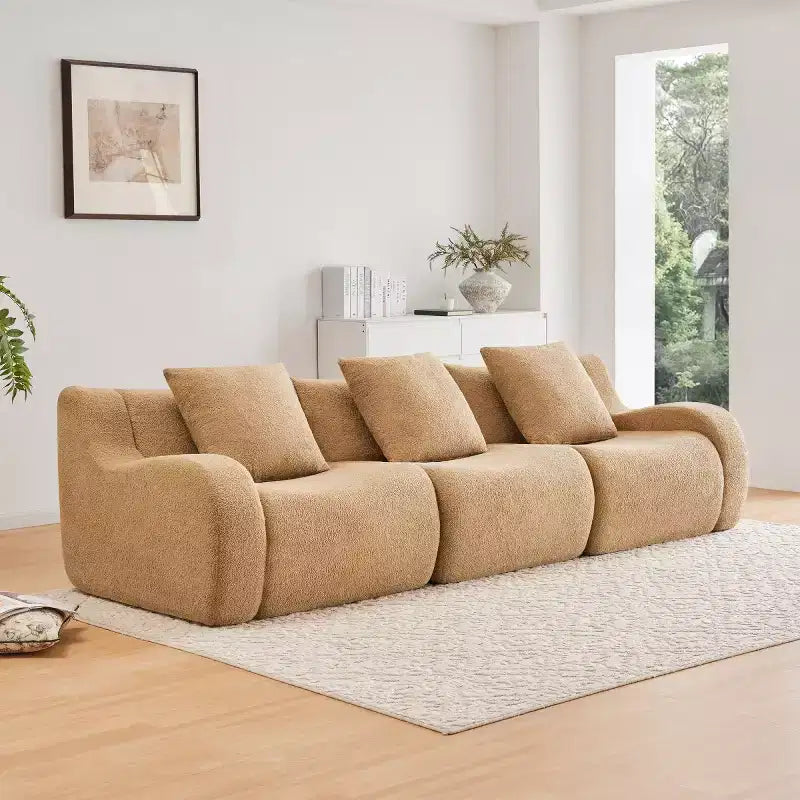 Canapé modulable moderne avec accoudoir incurvé, tissu bouclette, 3 places, assise profonde Cloud Sofa pour salon et chambre à coucher, aucun assemblage requis-Panipeachy