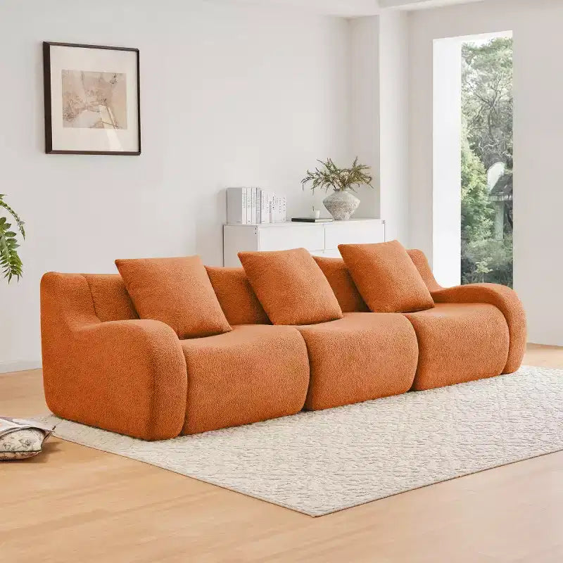 Canapé modulable moderne avec accoudoir incurvé, tissu bouclette, 3 places, assise profonde Cloud Sofa pour salon et chambre à coucher, aucun assemblage requis-Panipeachy