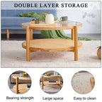 Table basse rustique à 2 niveaux TUYOHW avec plateau en verre, table d'appoint ronde en rotin tressé, table basse de style oriental de 80 cm pour salon