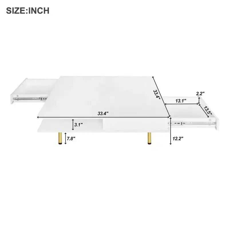 TUYOHW Table basse exquise avec tiroirs, table centrale en bois à 2 niveaux pour la décoration intérieure, table de salon avec plateau brillant, 50 kg max, blanc