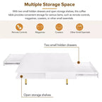 TUYOHW Table basse exquise avec tiroirs, table centrale en bois à 2 niveaux pour la décoration intérieure, table de salon avec plateau brillant, 50 kg max, blanc